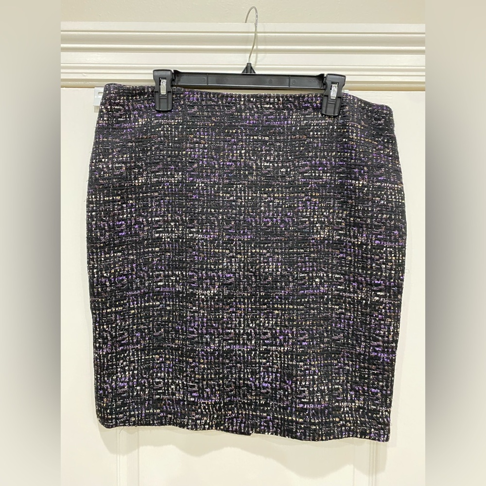 Ann Taylor factory petite wool blend skirt Black purple cream  Lined  Size 14P